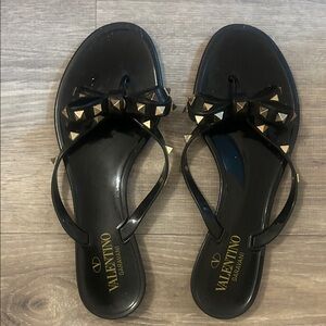 Valentino Garavani Black Sandals with Gold Accents
